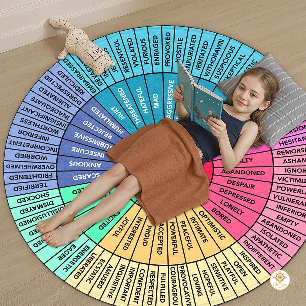 Custom Feelings Wheel Round Doormat with Emotions and ABC Design