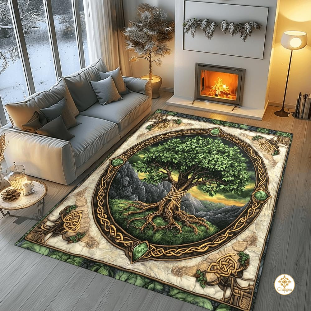 Custom Tree of Life Welcome Mat with Celtic Design and Non-Slip Backing - Tree-ds17