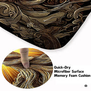 Fireside lounge setting with a person relaxing on the bronze Yggdrasil tree rug - thumbnail image 5 of 8