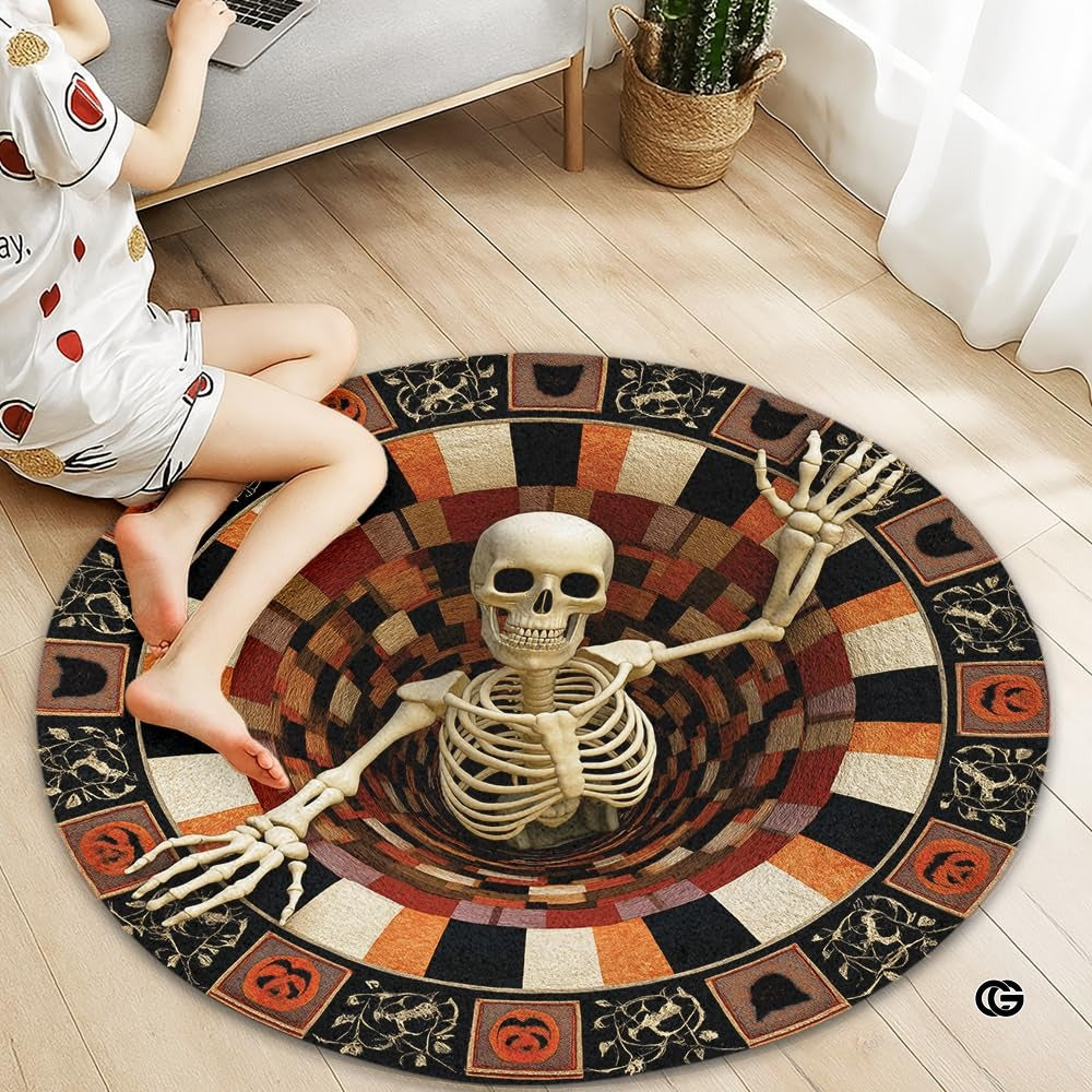 Custom Halloween 3D Effect Optical Illusion Spooky Round Rug (D9)