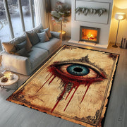 Vintage horror picture style floor rug styled beneath antique dark wood table and gothic decor. - thumbnail image 4 of 7