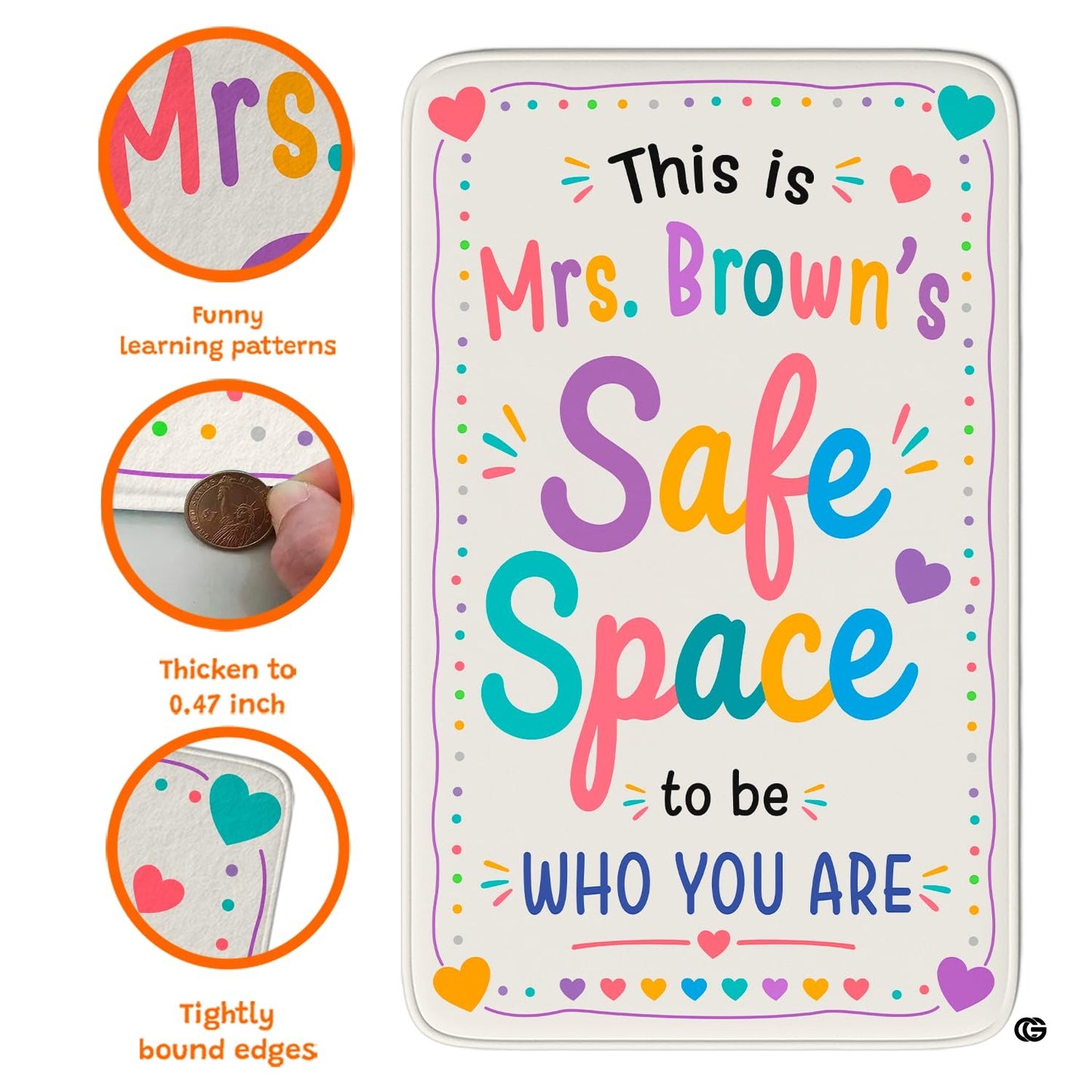 Personalized Calming Corner Rug for Classroom, Custom Teacher Name Reading Corner Rug, Emotions Feelings Carpet, Soft Fluffy Calm Corner Decor for School Reading Nook (Space to be Yourself)