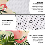 Soft low-pile microfiber fabric and foam cushioning detail of flamingo jungle rug - thumbnail image 3 of 7