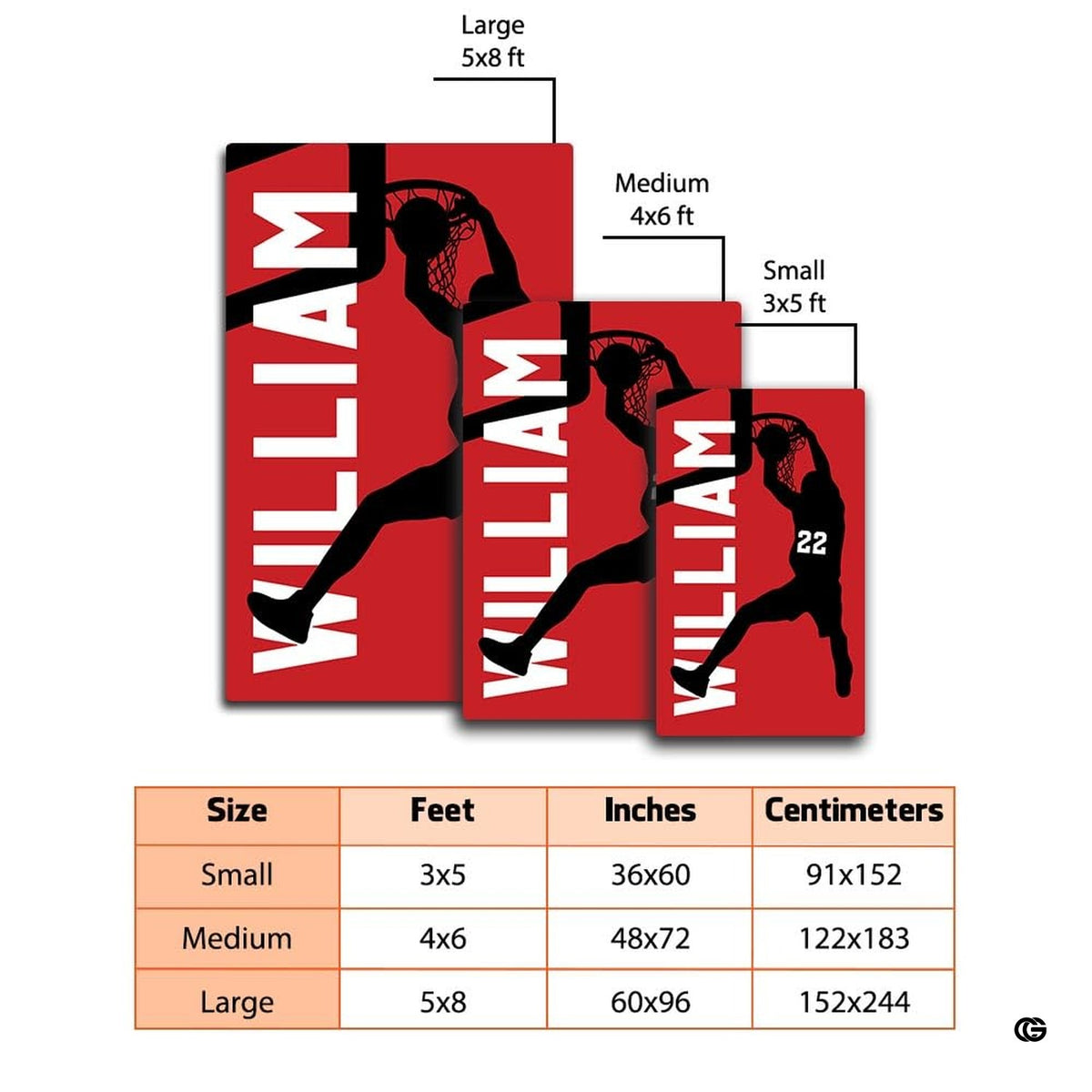 Top visual perspective of the MD sports slam dunk floor rug showing diagonal typography and red background. - image 2 of 7