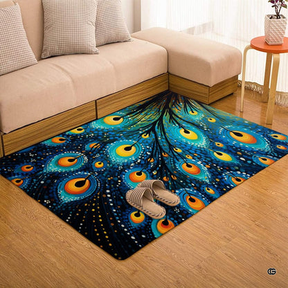Living area styled with a decorative round peacock feather floor centerpiece. - thumbnail image 7 of 7