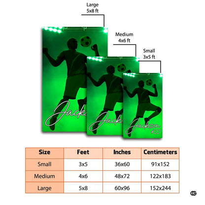 Close overhead detail of airborne soccer player illustration under stadium lights on green field. - thumbnail image 2 of 7