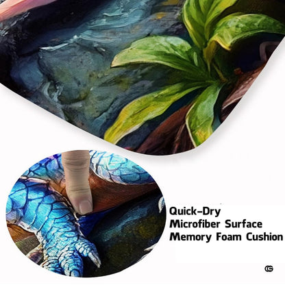Overhead perspective of the vibrant dragon floor rug styled beneath modern furniture. - thumbnail image 3 of 7
