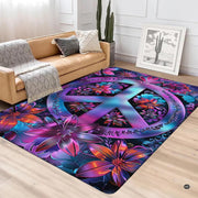 Anti-slip dot backing and clean hemmed edge stitching on peace sign boho rug - thumbnail image 4 of 5