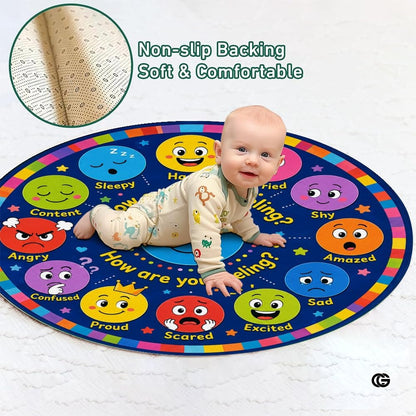 Wheel of Feelings and Emotions Round Rug, Educational Mental Health Rug for Classroom, Educational Animal Shape School Mat, Back to School Gift (Emotion 1)