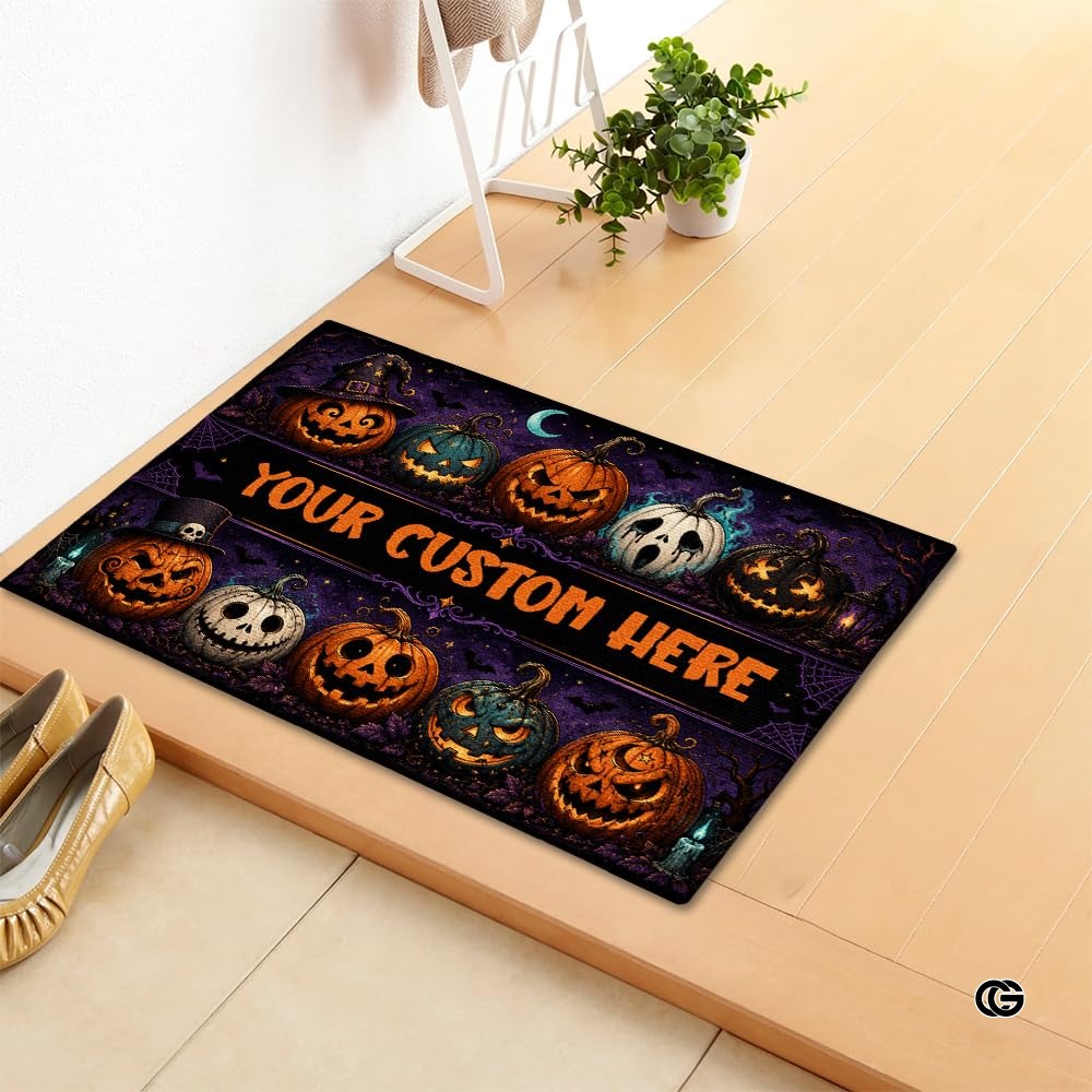 Halloween Door Mat Outdoor, Custom Spooky Welcome Mat with Black Cat and Pumpkin, Fall Front Door Mat for Porch Entryway Decor #3