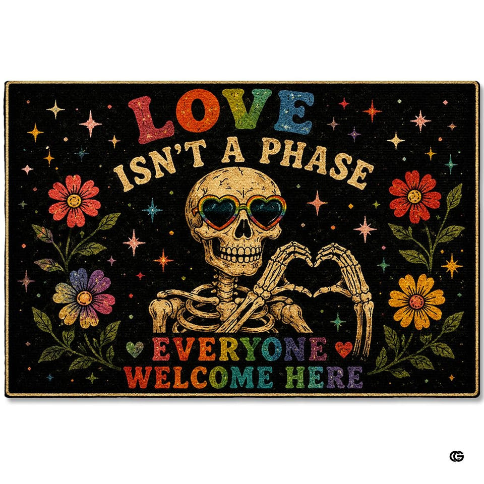 Personalized Pride Rainbow Doormat, LGBTQ Welcome Mat, Inclusive Front Porch Decor, Colorful Entryway Rug, Indoor Outdoor Floor Mat (Skull 1)