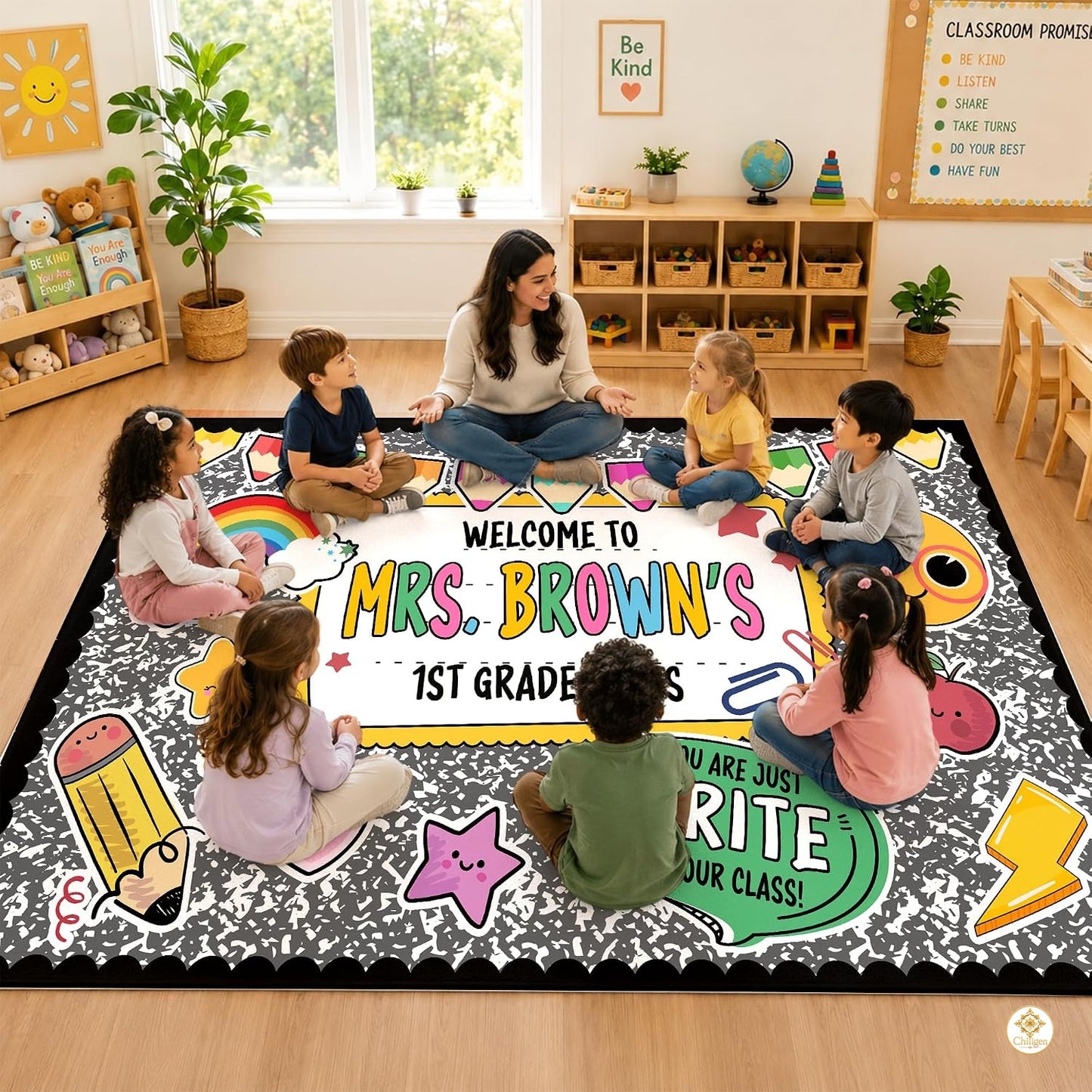Custom Composition Notebook Classroom Rug for Kids