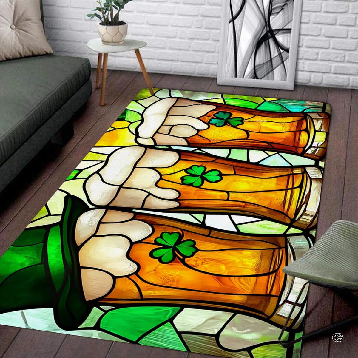 Dimensions and sizing chart for stained glass Irish beer glasses area rug - image 2 of 9