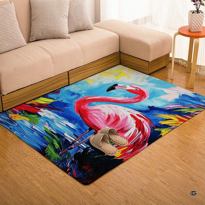 Size dimensions chart illustrating small, medium, and large options for the flamingo area rug - thumbnail image 2 of 7
