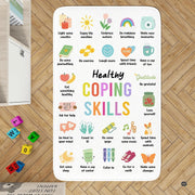 Classroom hardwood floor setting displaying the mindfulness coping skills educational area rug - thumbnail image 1 of 7