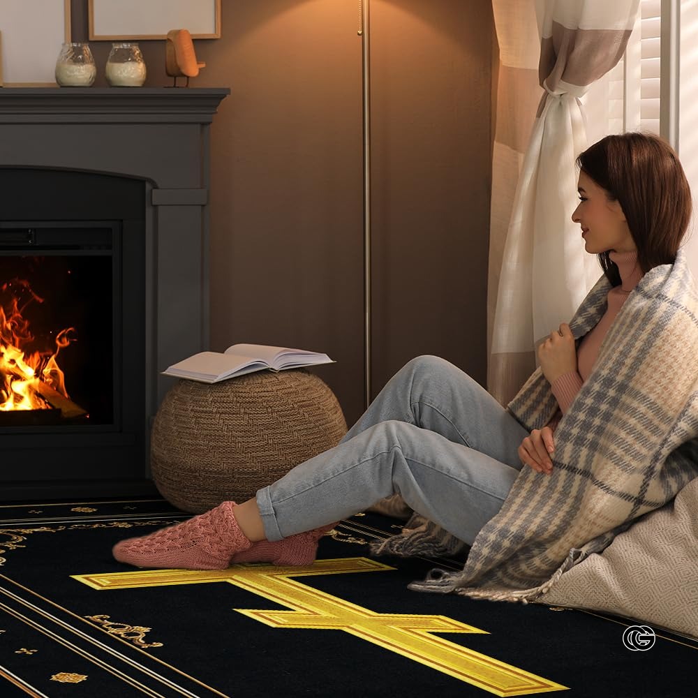 Personalized Orthodox Christian Area Rug, Custom Eastern Orthodox Russian Greek Byzantine Non-Slip Rug for Women Men, IC XC Nika Cross Mat for Living Room, Bedroom, Church Decor (D2)