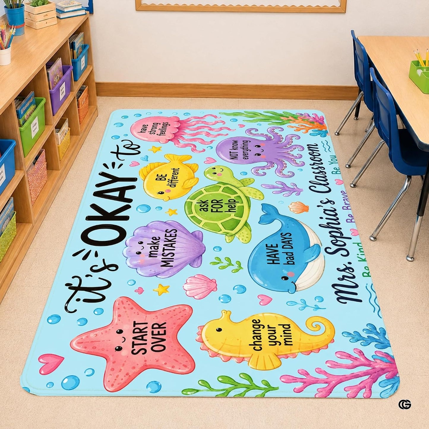 Personalized Teacher Classroom Rug, Custom Back to School Welcome Mat with Name, Kindergarten Preschool Elementary Decor, Composition Notebook Carpet (A11)