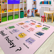Preschool play area with toy storage shelving displaying the feelings rug - thumbnail image 5 of 7