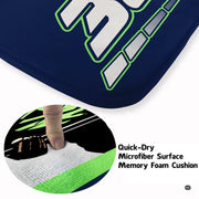 Detailed print view of sharp geometric shapes and energetic sports motion on dynamic area rugs. - thumbnail image 5 of 8
