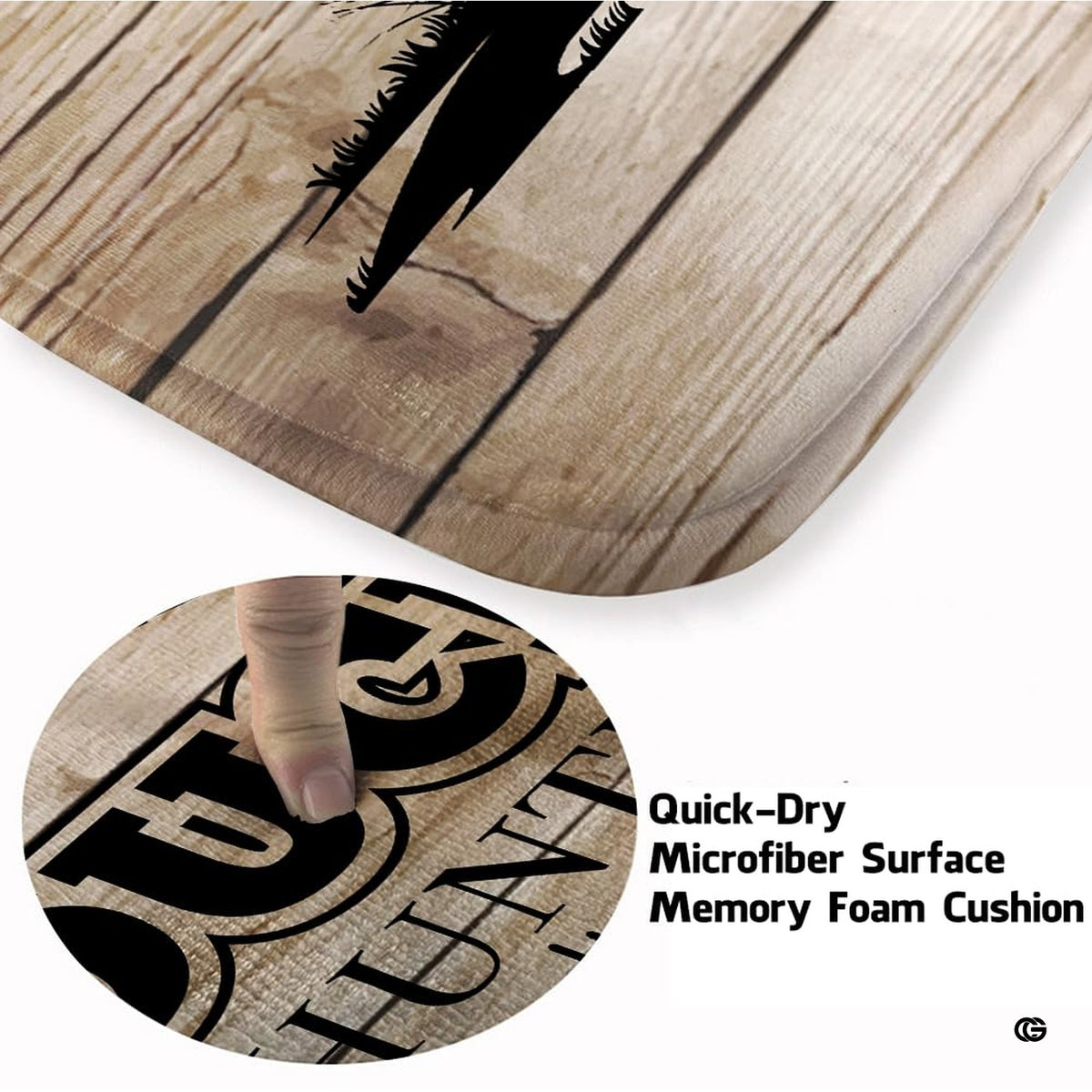 Overhead perspective of a wood look area rug featuring mallard wildlife art. - image 3 of 7