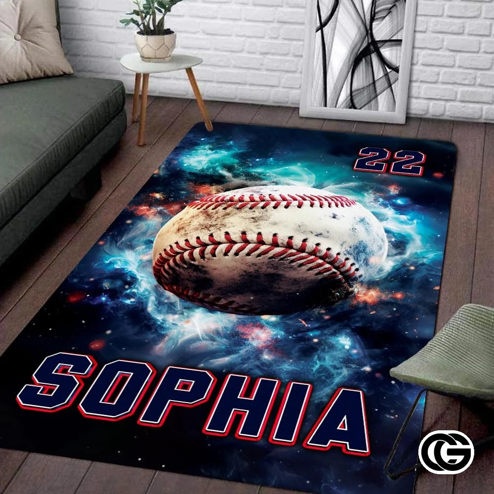Custom Vintage Baseball Area Rug with Non Slip Carpet Backing