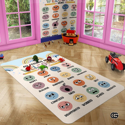 Custom Feelings Chart Welcome Mat for Classroom and Nursery - Feelings Chart / 3' x 5' (Rectangular)