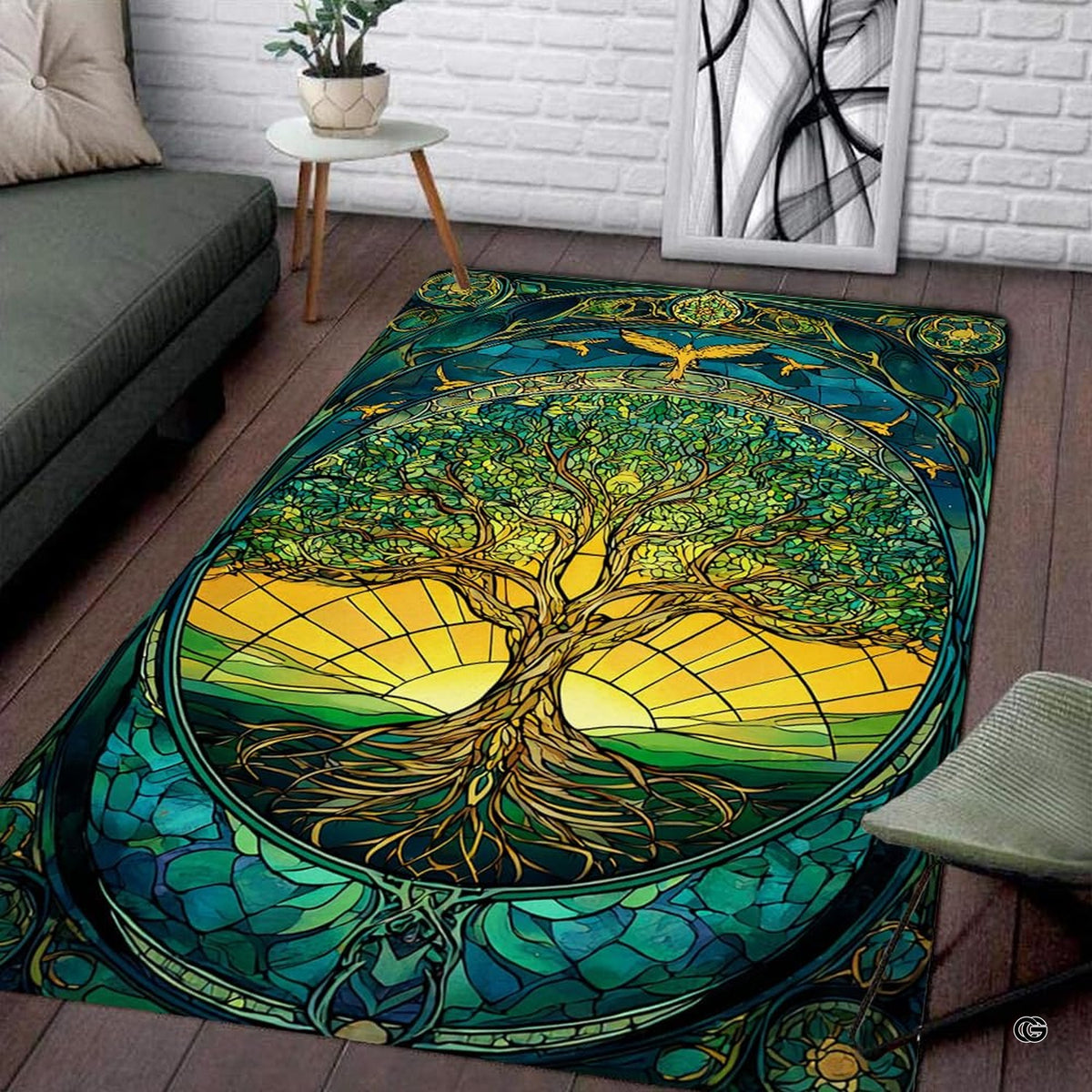 Closeup view of the soft microfiber surface and segmented mosaic glass artwork details
