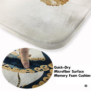 Close-up of abstract metallic gold circular spots and fluid tentacle linework on ocean rug. - thumbnail image 6 of 7