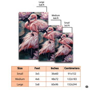 Dimensions and sizing chart for pink flamingo lotus pond botanical living room area rug - thumbnail image 2 of 7