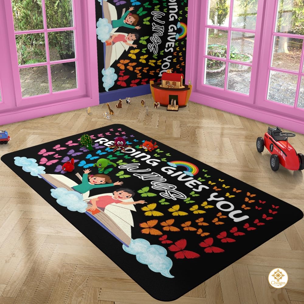 Custom Reading Rug with Floral and Butterfly Design - Butterflies