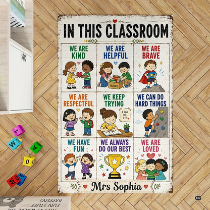 Dimension chart displaying size options for classroom rules area rug. - thumbnail image 2 of 7