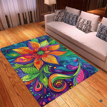 Soft low-pile microfiber surface texture on psychedelic paisley flower boho sports area rug - thumbnail image 3 of 5