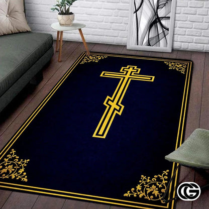 Personalized Orthodox Rug with Christian Cross and Eagle - D6