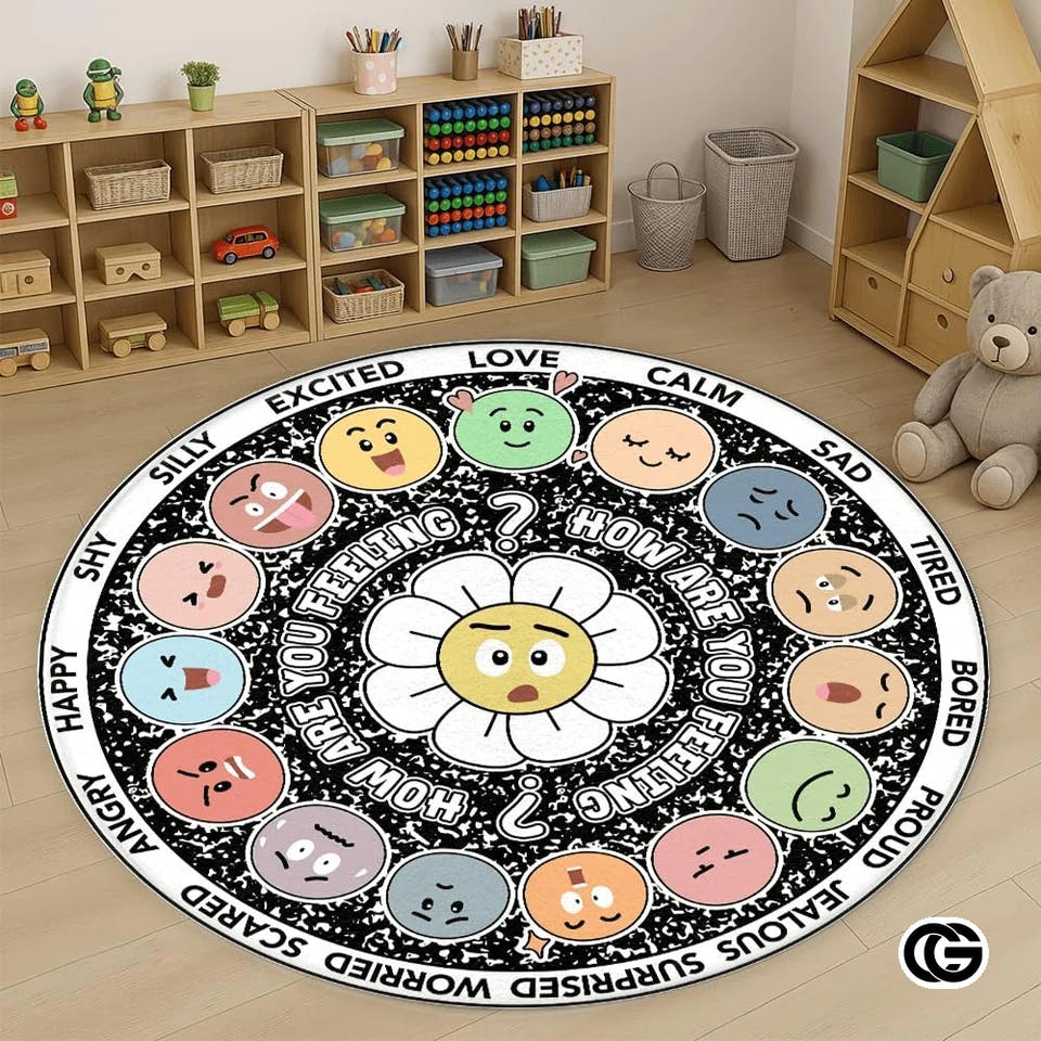 Custom Feelings Wheel Round Doormat for Classroom and Office