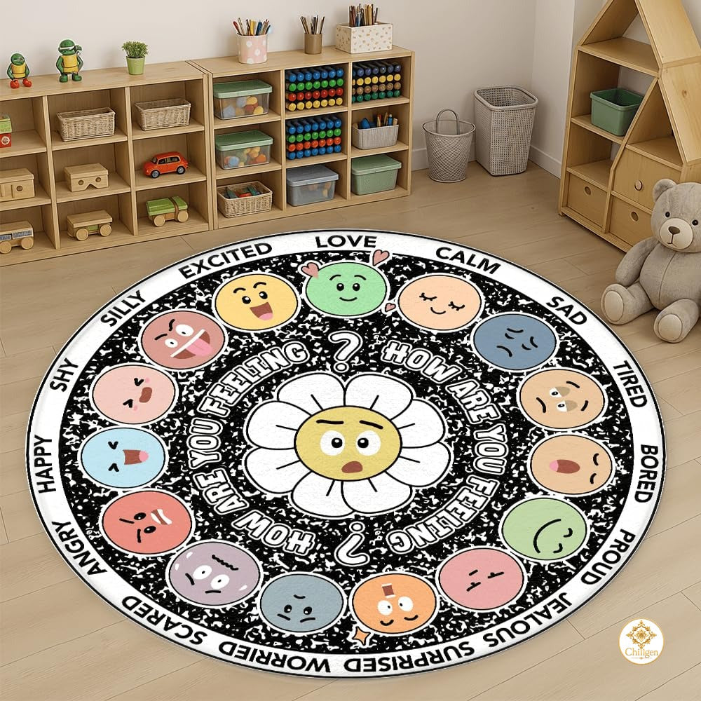 Custom Feelings Wheel Round Doormat for Classroom and Office