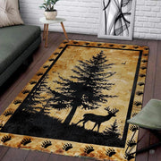 Rustic pine deer silhouette bear paw illustration rectangular area rug. - thumbnail image 1 of 7