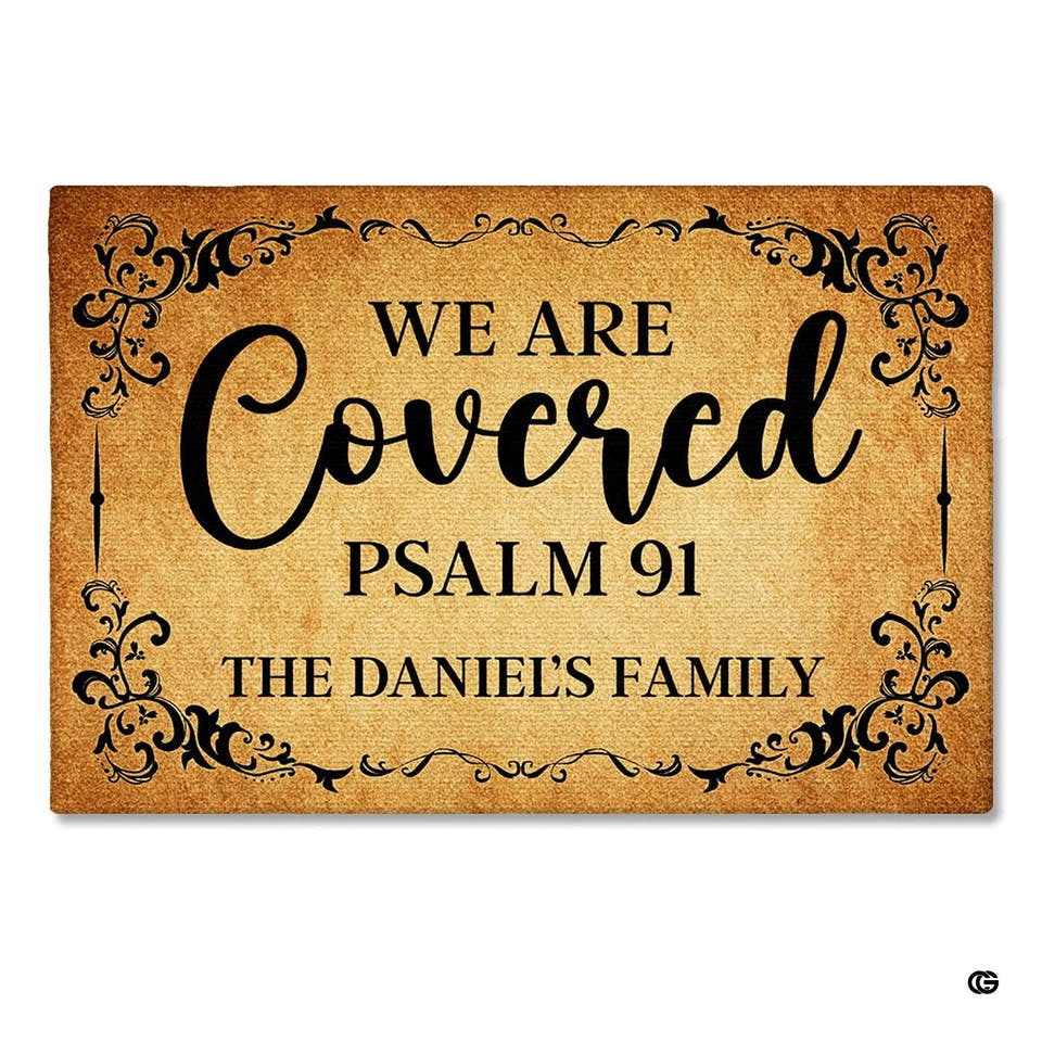 Personalized Christian Welcome Mat, As for me and My House We Will Serve The Lord Doormat, Religious Prayers Thought Door Mat Outdoor Indoor Print with Family Name, Entryway Decor (Covered)