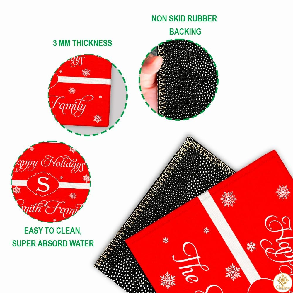 Personalized Christmas Doormat with Custom Family Name