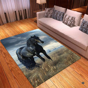 Galloping black horse floor rug styled under modern seating in a bright living space. - thumbnail image 3 of 5