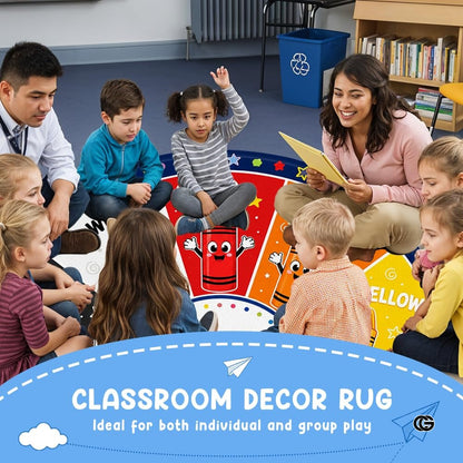 Wheel of Feelings and Emotions Round Rug, Educational Mental Health Rug for Classroom, Educational Animal Shape School Mat, Back to School Gift (R01)