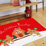 Festive gingerbread family rug placed near wooden entryway bench with red lantern - thumbnail image 4 of 9