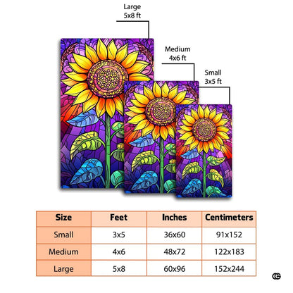 Detailed view of the stained glass sunflower pattern with intricate seed spirals and dark leaded line accents. - thumbnail image 2 of 8