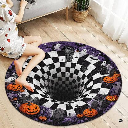 Custom Halloween 3D Optical Illusion Round Rug Skeleton Horror Area Rug (1, #10)