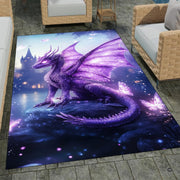Overhead layout view of the rectangular enchanted purple dragon butterfly lake fantasy rug - thumbnail image 7 of 7