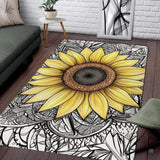 Boho sunflower mandala illustration rectangular area rug.