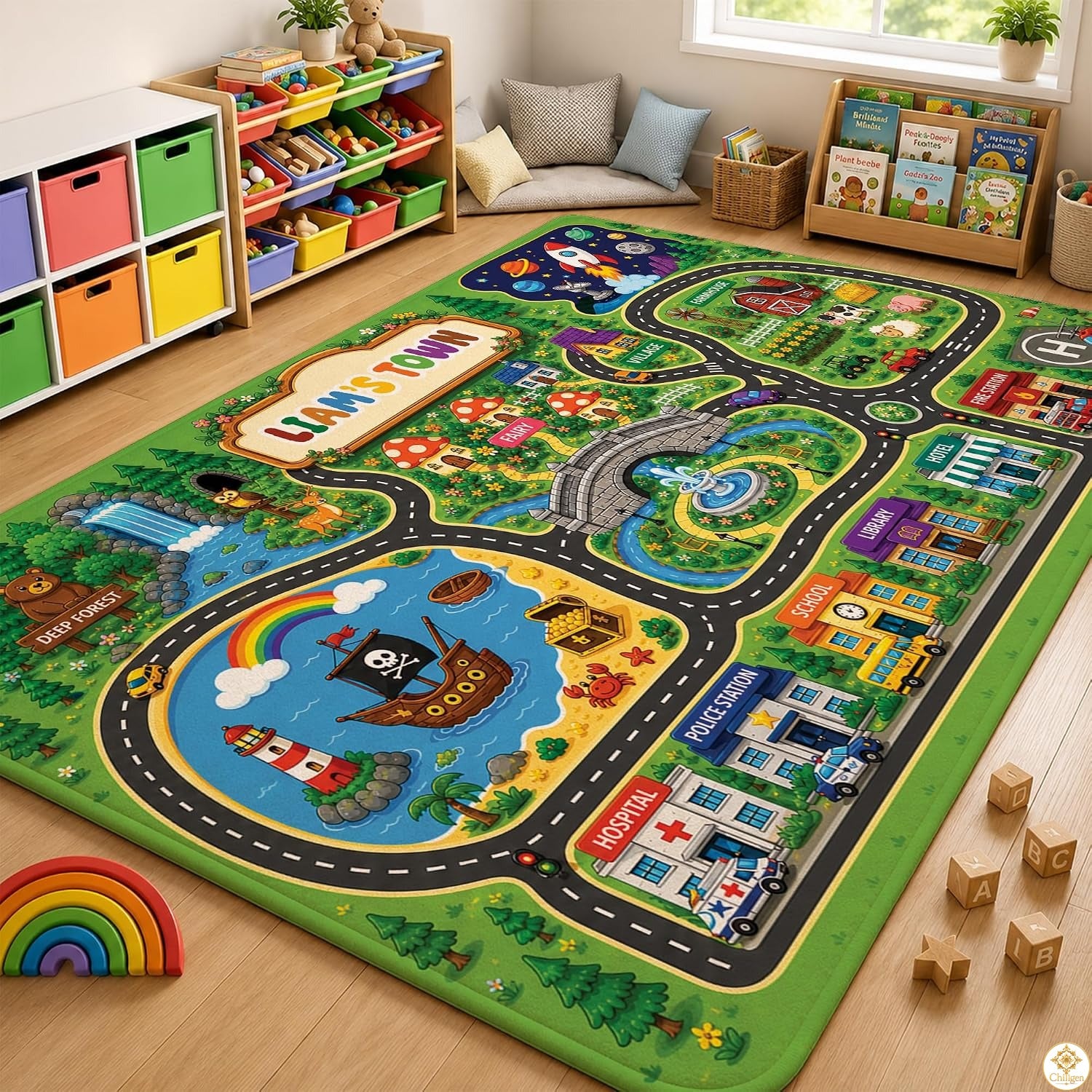 Custom Road Map Area Rug with Personalized City Street and Car Play Mat