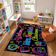Personalized Teacher Classroom Rug, Custom Back to School Welcome Mat with Name, Kindergarten Preschool Elementary Decor, Composition Notebook Carpet (A08)