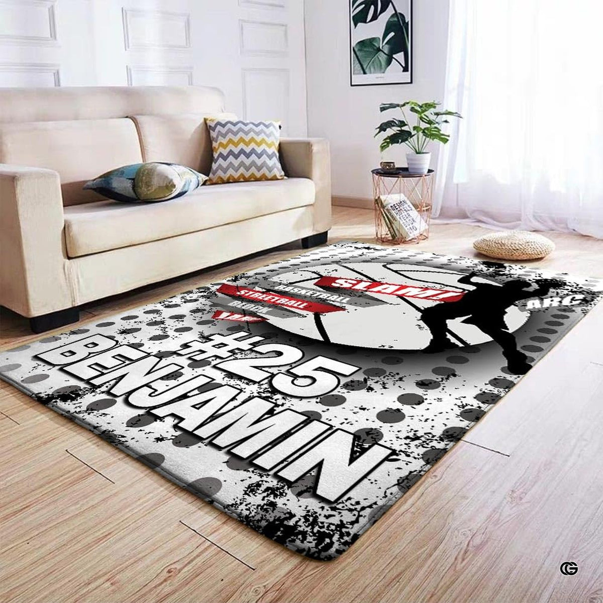 Anti-slip dot backing and clean hemmed edge stitching on basketball slam dunk rug - image 4 of 7