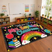 Personalized Teacher Classroom Rug, Custom Back to School Welcome Mat with Name, Kindergarten Preschool Elementary Decor, Composition Notebook Carpet (A10)