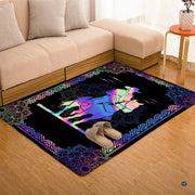 Top-down overhead view of rectangular holographic western cowboy mandala living room area rug - thumbnail image 7 of 7